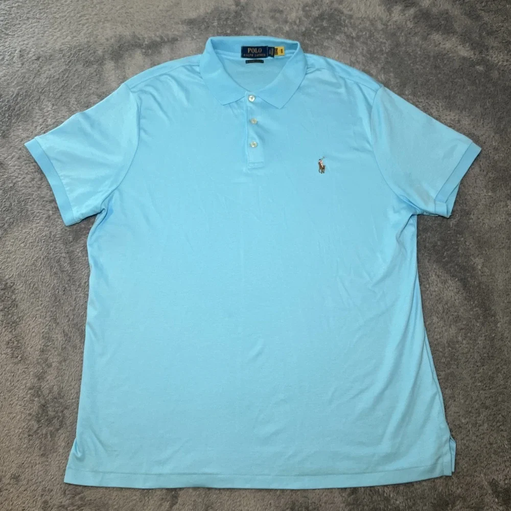 Polo Ralph Lauren Custom Slim Fit Men's Light Blue Short Sleeve SZ XL Flesh Pony